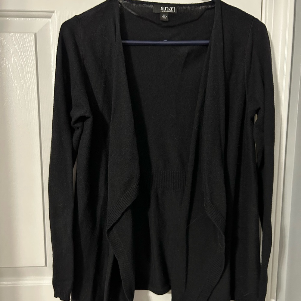 Women’s black cardigan.